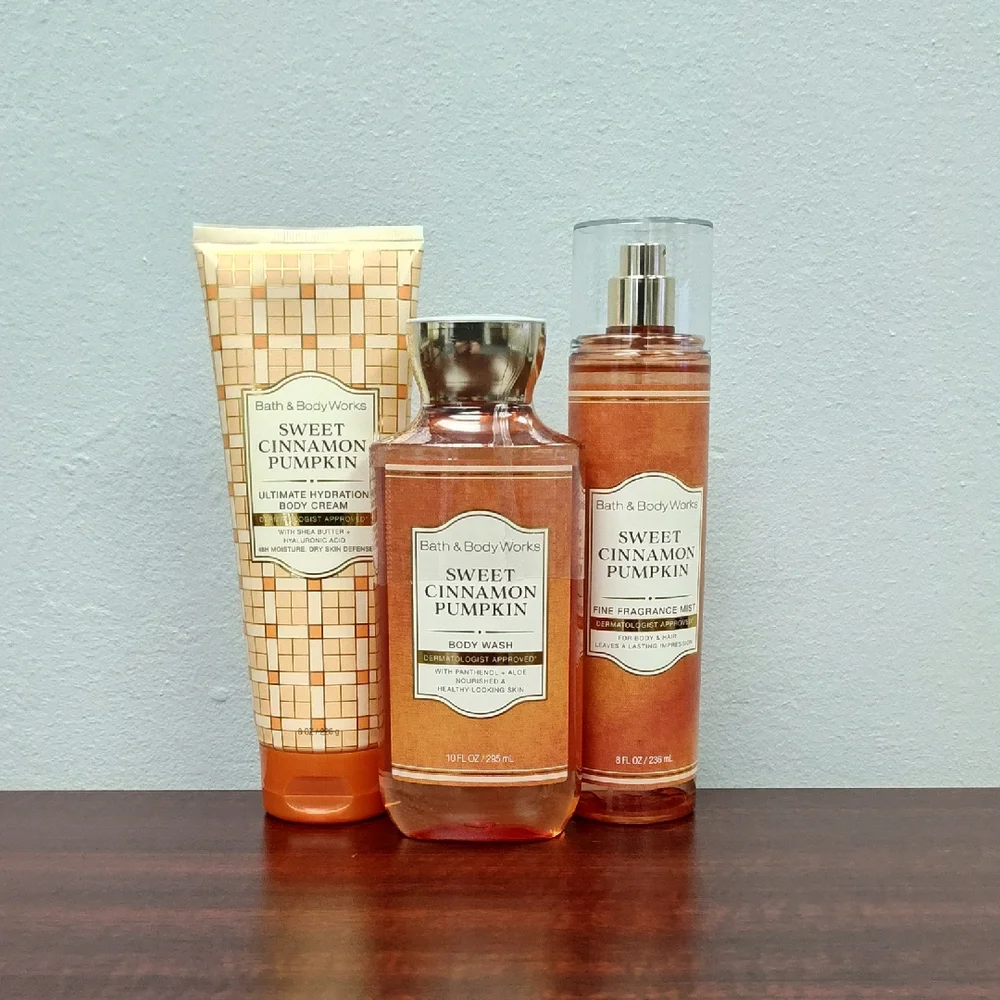 Bath & Body Works SWEET CINNAMON PUMPKIN 3 Piece Body Care Bundle Set